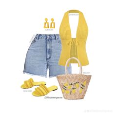 Spring Summer Vacation Outfits, Vacation In Cancun Outfits, Beach Outfit Yellow, Summer Croc Outfits, Outfit Ideas For Dominican Republic, Beach Shorts Outfit Women, Beach Bag Outfit, Caribbean Vacation Outfit Ideas, San Juan Puerto Rico Outfits