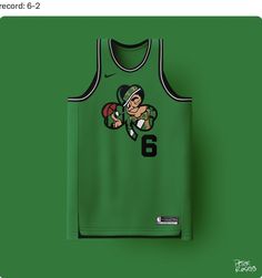 a green basketball jersey with an image of a football player holding a ball on it