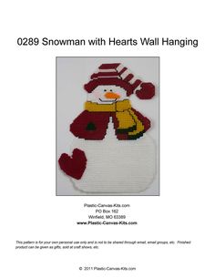 a snowman with hearts will hang on the back of a white wall hanging ornament