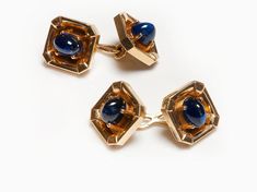 Sapphire Cufflinks.Vintage circa 1950's 14K yellow gold cabochon sapphire cufflinks. Weight 17 Grams. Classic Yellow Gold Cabochons For Formal Occasions, Blue Classic Cabochons For Formal Occasion, Classic Blue Cabochons For Formal Occasion, Blue Formal Classic Cabochons, Blue Classic Formal Cabochons, Vintage Polished Cabochons For Formal Use, Mid-century Cabochon Jewelry For Formal Occasions, Mid-century Yellow Gold Formal Jewelry, Mid-century Polished Formal Jewelry