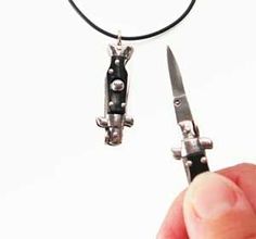 Mini Switchblade Necklace via This Is Why I'm Broke Switchblade Knife, Knife Necklace, Hammered Silver Jewelry, Knife Making, Pandora Jewelry, Stainless Steel Chain, Handmade Necklaces, Silver Jewelry