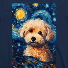 Maltipoo Starry Night Van Gogh Maltese Poodle Dog Art T-Shirt... Poodle Dog Drawing, Poodle Painting, Pets Painting, Dogs Watercolor, Painting Clipart, Dogs Clipart, Dog Design Art, Dog Watercolor Painting, Poddle