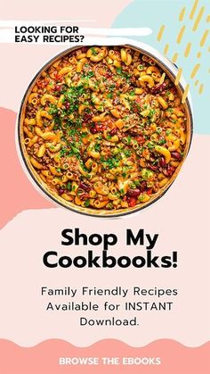 a cookbook with the title shop my cookbooks family friendly recipes available for instant