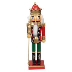 a nutcracker with a red hat and green pants