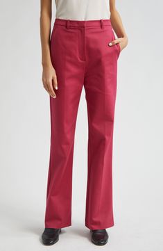 Look impeccable from one meeting to the next in these polished cotton-blend pants designed with flared legs. Zip fly with hook-and-bar closure Front slant pockets; back welt pockets 56% cotton, 40% viscose, 4% elastane Dry clean Imported Formal Flared Wide Leg Pants With Belt Loops, Formal Flare Pants With Belt Loops, Classic Red Wide Leg Bottoms, Fitted Wide Leg Cotton Pants With Welt Pockets, Fitted Cotton Wide Leg Pants With Welt Pockets, Fitted Cotton Wide Leg Pants With Pockets, Elegant Red Flare Bottoms, Classic Flare Pants With Pockets, Fitted Formal Wide Leg Cotton Pants