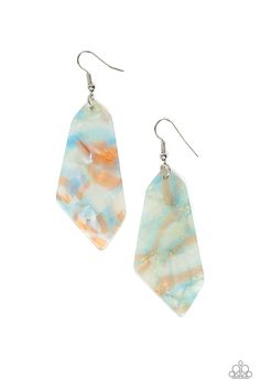 Featuring watercolor-like patterns, an abstract acrylic frame swings from the ear for a retro fashion. Colors may vary. Earring attaches to a standard fishhook fitting.

Sold as one pair of earrings. Bling Party, Pink Jewels, Acrylic Frame, Acrylic Frames, The Ear, Paparazzi Accessories, Paparazzi Jewelry, Affordable Jewelry, Love Is Free