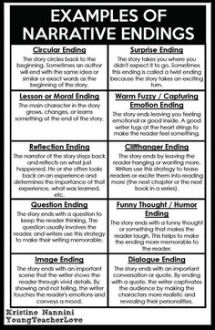 the four types of narrative endings are shown in this graphic above it