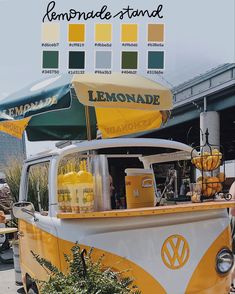 a yellow and white van with lemonade on the side