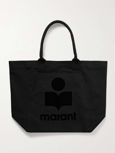 ISABEL MARANT Yenky flocked cotton-canvas tote Black Canvas Bag With Embroidered Logo, Black Cotton Bags With Logo Print, Gym Gear, Flocking, Net A Porter, Isabel Marant, Women Collection, Canvas Tote, Black Cotton