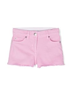 rose pink cotton denim logo patch to the rear logo-engraved silver-tone hardware mid-rise concealed fly and button fastening belt loops classic five pockets frayed hem thigh-length Girls Denim Shorts, Dolce And Gabbana Kids, Burberry Kids, Frayed Denim, Kenzo Kids, Stella Mccartney Kids, Kids Shorts, Skirted Swimwear, Pink Cotton