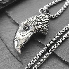 Men's Stainless Steel Punk Hip Hop Eagle Head Pendant Necklace Biker Jewelry Mens Silver Jewelry, Head Necklace, Biker Jewelry, Artisan Necklace, Viking Style, Eagle Head, Necklace Craft, Skull Necklace, Stainless Steel Necklace