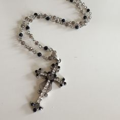 Black And Silver Embellished Cross Necklace. Never Worn Rosary Ideas, Jewelry Fashion Trends, Black And Silver, Rosary, Womens Jewelry Necklace, Black Silver, Cross Necklace, Fashion Jewelry, Jewelry Necklaces