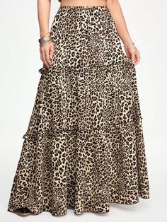 Marrón Casual Collar  Poliéster Estampado de Leopardo,Estampado en Textura A capas Embellished No-Elástico Wardrobe Ideas, Women's Summer Fashion, A Line Skirt, Spring Summer Fashion, A Line Skirts, Women Clothing, Womens Bottoms, Leopard Print, Animal Print