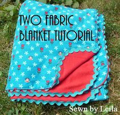 two fabric blankets sitting on the grass with text overlay that reads, two fabric blanket tutorial