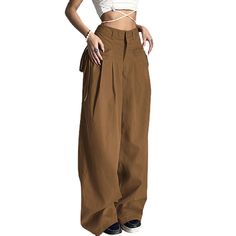 Product information:Fabric name: WovenMain fabric composition: polyester fiberStyle: street. casual. y2k. vintage. retroPants type: looseLength: trousersWaist type: high waistColor: gray. brownSize Information:Size: S/M/L/XL/XXL/3XL Baggy Brown Solid Color Pants, Baggy Brown Pants Solid Color, Khaki High Waist Y2k Bottoms, Brown Baggy Cargo Pants For Fall, Wide Leg Streetwear Pants, Khaki Y2k High-waisted Bottoms, Y2k High Waist Khaki Bottoms, Brown Fall Bottoms For Streetwear, Brown Baggy Full-length Cargo Pants