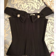 Black Fernando Wong Corset Top. Fits Size Xs/S Designer Black Tops For Night Out, Designer Black Top For Evening, Black Fitted Designer Tops, Designer Fitted Black Tops, Designer Black Fitted Tops, Luxury Black Evening Tops, Luxury Fitted Evening Tops, Elegant Black Top For Evening, Elegant Black Evening Top