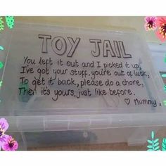 a plastic container with writing on it that says,'other moms we have a daily chore chart and the kids love it its so easy