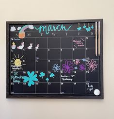 a chalkboard with the word march written on it