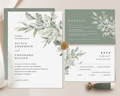 wedding stationery with greenery and wax stamp