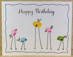 a happy birthday card with three birds on the front and one bird on the back