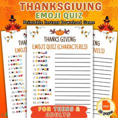 thanksgiving emoj quiz printables for kids and adults with freebie instant answers