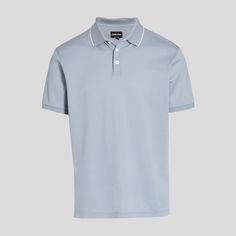 Product Description: New Season Crafted Of 100% Cotton, This Polo Shirt Is Finished With A Subtle Accent Trim At The Collar. * Spread Collar * Short Sleeves * Pullover Style * Three-Button Placket * Rib-Knit Trim * 100% Cotton * Hand Wash * Made In Italy * Size: 56 * Color: Blue/White About The Brand Since Launching His Self-Named Fashion Empire In 1975, The Milanese Designer Has Both Revolutionized Men's Fashion And The Fashion Industry Writ Large. His Now Iconic Silhouettes Forged New Directio Elegant White Polo Shirt For Work, Elegant White Summer Polo Shirt, Classic Light Blue Polo Collar Top, Blue Polo Collar Top For Formal Occasions, Formal Blue Polo Collar Top, Blue Formal Polo Collar Top, Elegant White Polo Shirt For Formal Occasions, Elegant Blue Polo Collar Top, Elegant White Formal Polo Shirt