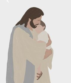 jesus holding a baby in his arms and wearing a blanket over his shoulder, with the words