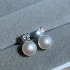 11*7mm Pearl And Diamond Studs, White Gold Pearl Charm Earrings As Gift, Classic Silver Pearl Charm Earrings, Classic Silver Pearl Earrings With Charm, White Gold Pearl Earrings With Diamond Accents As Gift, Elegant Diamond White Pearl Earrings For Gift, Elegant Diamond White Pearl Earrings As Gift, Pearl Earrings With Diamond Accents As Gift, Pearl Earrings With Diamond Accents For Gift