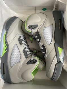 Jordan 5 On Feet Men, Green Bean Jordan 5s Outfit, Green Bean Jordan 5s, Jordan 5 Green Bean Outfit, Jordan 5 Shoes, Jordan 5 Green Bean, Jordan 5 Retro Green Bean, Green Bean 5s, Modern Shoe Storage