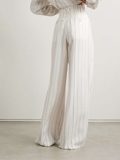 ANOTHER TOMORROW + NET SUSTAIN pleated pinstriped linen wide-leg pants