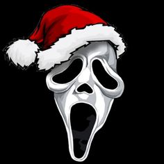 a white mask with a red santa hat on