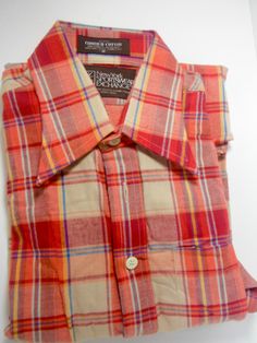 Vintage NewYork Sportswear Exchange red and beige plaid, 100% combed cotton, tailored in the British Crown Colony of Hong Kong, RN9442, Size Medium. Fitted Plaid Flannel Shirt With Spread Collar, Armani Shirts, Dior Shirt, Sweater Vest Mens, New York Vintage, Mens Dress Shirts, Red And Beige, Beige Plaid, Wool Shirt