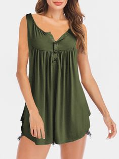 Half Button Round Neck Tank Top - Army Green - 5529616717 - Women's Clothing, Women's Tops & T-Shirts  #WomensTopsTShirts #Women's #Clothing # #Women's #Tops #& #TShirts Pineapple Clothes, Long Tank Tops, Liquid Leggings, Christmas Leggings, Solid Leggings, Flowy Tank Tops, Judy Blue Jeans, Flowy Tank, Denim Overalls