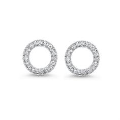 These simple 14K white gold circular diamond cut-out stud earrings feature sparkling round-cut diamonds set on a circular 14K white gold frame. ER10022-4WSC White Round Diamond Cut Earrings, White Round Diamond Earrings With Halo Design, Sterling Silver Diamond Earrings With Single Cut, White Halo Design Diamond Earrings, Diamond White Round Diamond Earrings, Fine Jewelry, Diamond White Round Diamond Earrings, White Gold Diamond Cut Round Earrings, White Round Earrings With Single Cut Diamonds, White Gold Diamond Earrings With Accents