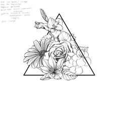 a triangle with flowers on it and some writing in the bottom right corner that says,