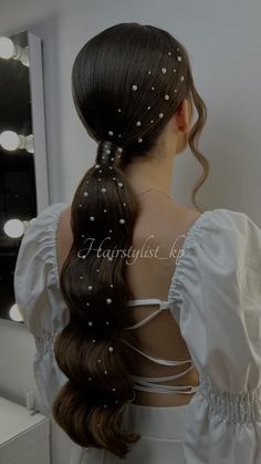 #hairstyles #ponytail #pearl Formal Hairstyles With Pearls, Modern Wedding Ponytail, Ponytail With Pearls, Pearl Ponytail, Hair With Pearls, Wedding Hairstyles Ponytail, Ponytail Hairstyles Wedding, Ponytail Wedding Hairstyles, Pearl Hairstyles