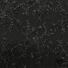 Couture Floral Beaded Netting - Black Content - Poly/Nylon Blend Color - Black Width - 45" Fabric Care - Dry Clean Only Not Reorderable Black Star Fabric, Luxury Black Embroidered Sequin Fabric, Luxury Black Embroidered Fabric With Motifs, Black Floral Fabric, Black Lace Aesthetic, Exam Moodboard, Gothic Moodboard, Embroidery On Black Fabric, Black Fabric Texture