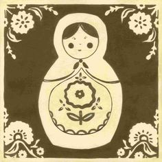 a drawing of a mat depicting a woman with a flower in her hand and an ornament around her neck