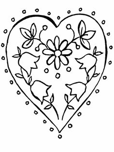 a heart with flowers and leaves on it coloring pages for kids, free printable