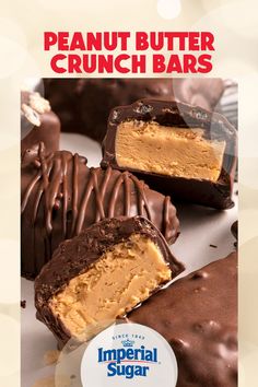 chocolate covered peanut butter crunch bars are on display