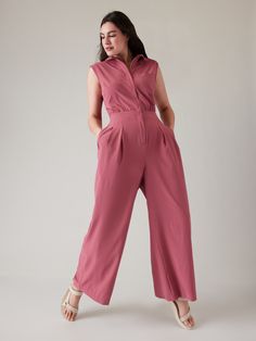 Brooklyn Heights Wide Leg Jumpsuit | Athleta Versatile Solid Jumpsuits And Rompers With Pockets, Versatile Jumpsuits And Rompers With Pockets, Versatile Solid Jumpsuits And Rompers For Work, Versatile Jumpsuits And Rompers For Work, Brooklyn Heights, Work And Travel, Long Romper, Blue Jumpsuits, Wide Leg Cropped Pants