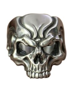 Edgy Silver Skull Ring As Gift, Edgy Silver Skull Ring For Gift, Adjustable Silver Skull Ring Punk Style, Adjustable Silver Skull Ring In Punk Style, Punk Style Skull Ring For Halloween Collectible, Silver Skull Ring For Biker Events And Halloween, Silver Skull Ring For Halloween, Silver Edgy Skull Ring For Halloween, Edgy Silver Skull Ring For Halloween