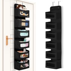 an over the door storage rack with three bins