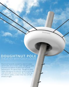 an advertisement for the blue sky with electric poles in front of a blue sky and white clouds