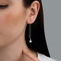 14K Solid Gold Drop Star Earrings, Rose Gold Star Earrings, Minimalist Gold Earrings, Anniversary Gift For Her, Simple Women's Earrings - Can be made in 14k solid gold (not gold filled or plated) rose gold, white gold, yellow gold. Rose Gold Star-shaped Pierced Jewelry, Elegant Rose Gold Star Earrings, Rose Gold Star Charm Earrings, Rose Gold Star Earrings With Star Charm, Rose Gold Star-shaped Earrings With Star Charm, Rose Gold Star Earrings For Gift, Rose Gold Earrings With Star Charm As A Gift, Rose Gold Star-shaped Dainty Earrings, Dainty Star-shaped Rose Gold Earrings