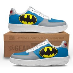 Batman Super Hero Custom Air Sneakers QD22-Gear Wanta Custom Streetwear Sneakers With Rubber Sole, Custom Sneakers For Streetwear With Rubber Sole, Customizable Low-top Sneakers For Sports, Breathable Leather Low-top Custom Sneakers, Customizable High-top Sports Sneakers, Custom Sneakers With Rubber Sole For Streetwear, Custom Synthetic Sneakers With Rubber Sole For Sports, Sporty Customizable Sneakers For Sports, Fade-resistant Custom Sneakers With Round Toe For Streetwear