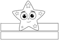 a cartoon star with big eyes sitting on top of a blank sign, outlined in black and white