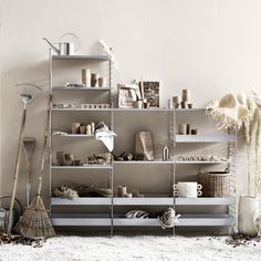 a shelf filled with lots of different types of items