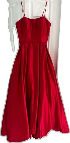 Red A-line Ball Gown For Formal Occasions, Red Bridesmaid Ball Gown, Sleeveless Wedding Ball Gown For Holiday, Holiday Wedding Sleeveless Ball Gown, Sleeveless Holiday Wedding Ball Gown, Red A-line Ball Gown For Prom, Red Ball Gown For Bridesmaid, Red A-line Evening Dress For Prom Season, Red Satin Formal Evening Dress