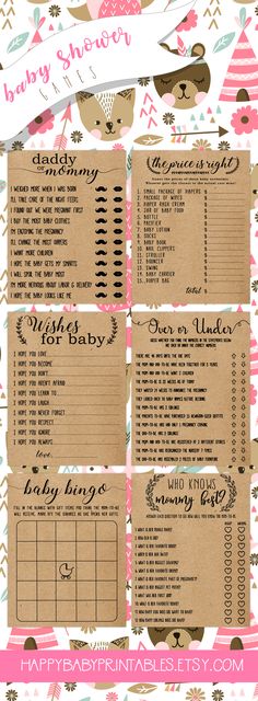 a baby shower game with teddy bears on it and the words happy baby written in pink